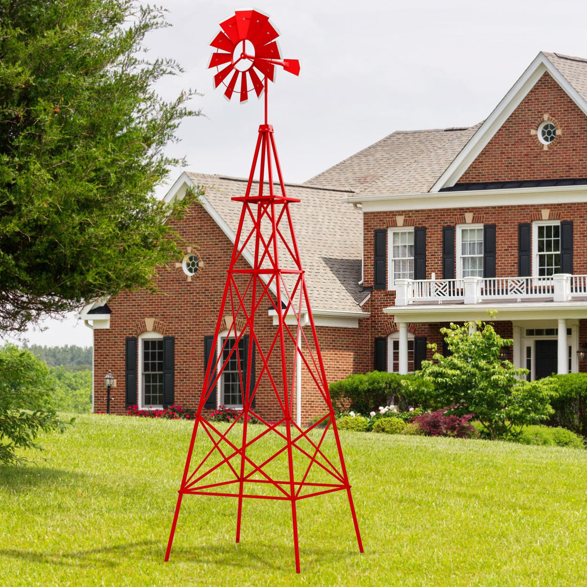 Lucktree 8.3FT Windmill Yard Garden Metal Ornamental Wind Mill Weather Vane Weather Resistant