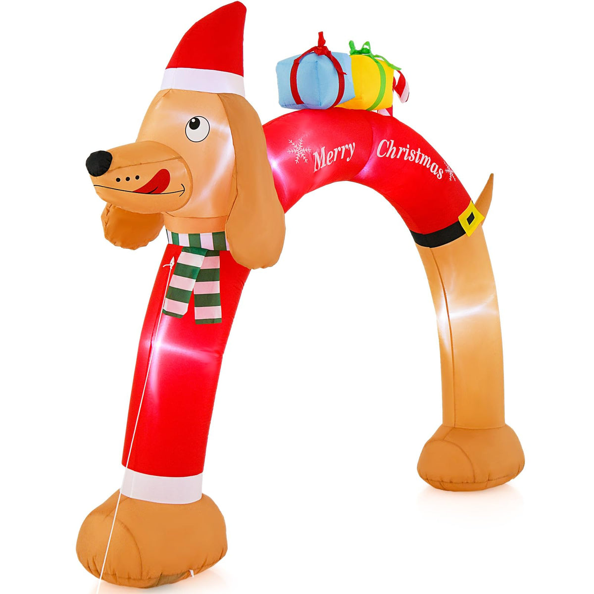 Lucktree 10 FT Lighted Inflatable Christmas Dachshund Arch, Blow Up Christmas Arch w/LEDs & Built-in Air Blower