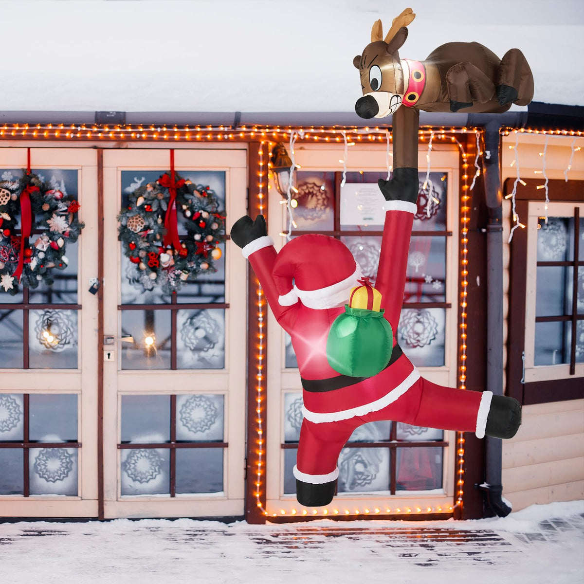 Lucktree 8.5 FT Christmas Inflatable Reindeer & Climbing Santa Claus