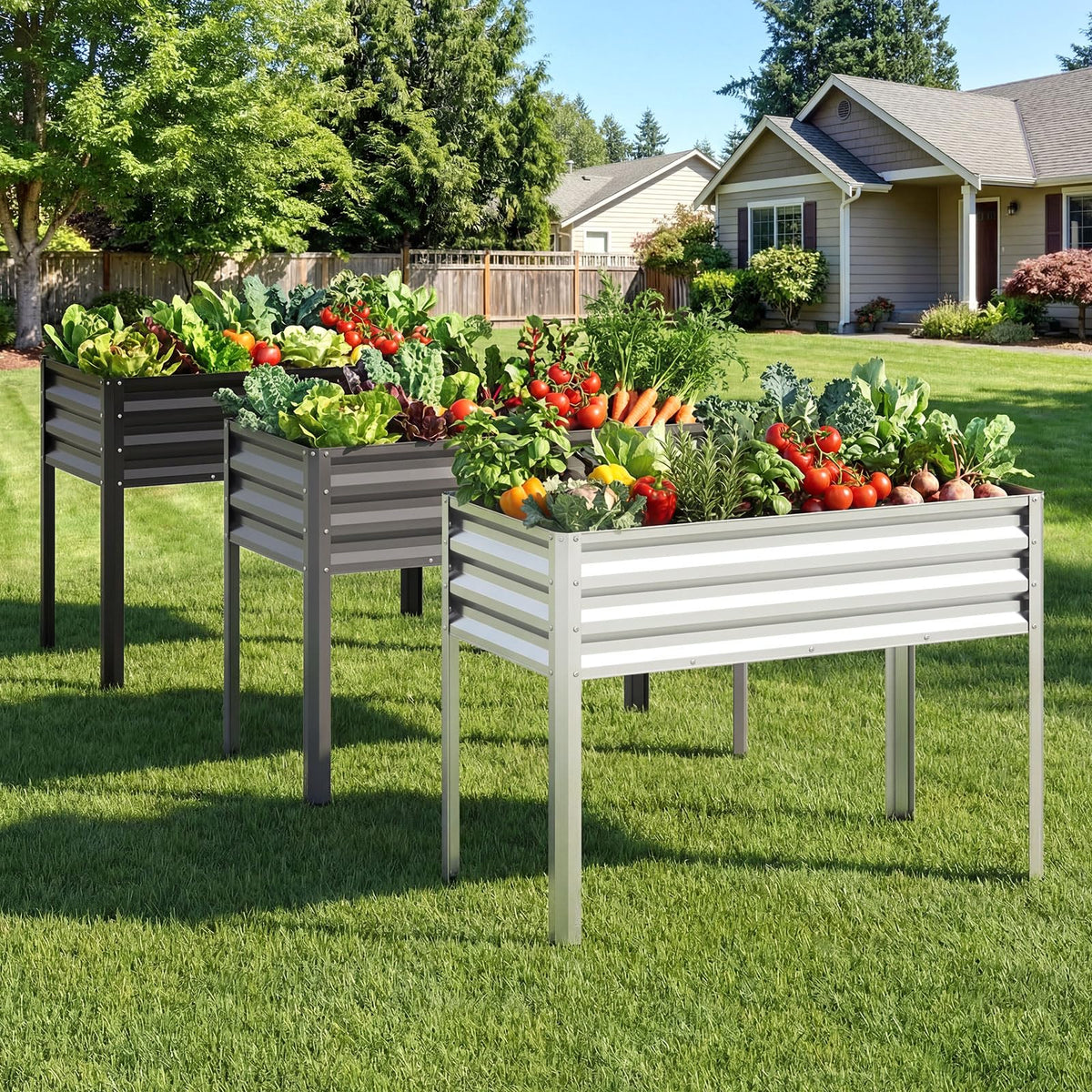 Lucktree 44" x 22" x 32" Metal Large Elevated Planter Box for Vegetable Flower Fruit Herb (1/2)
