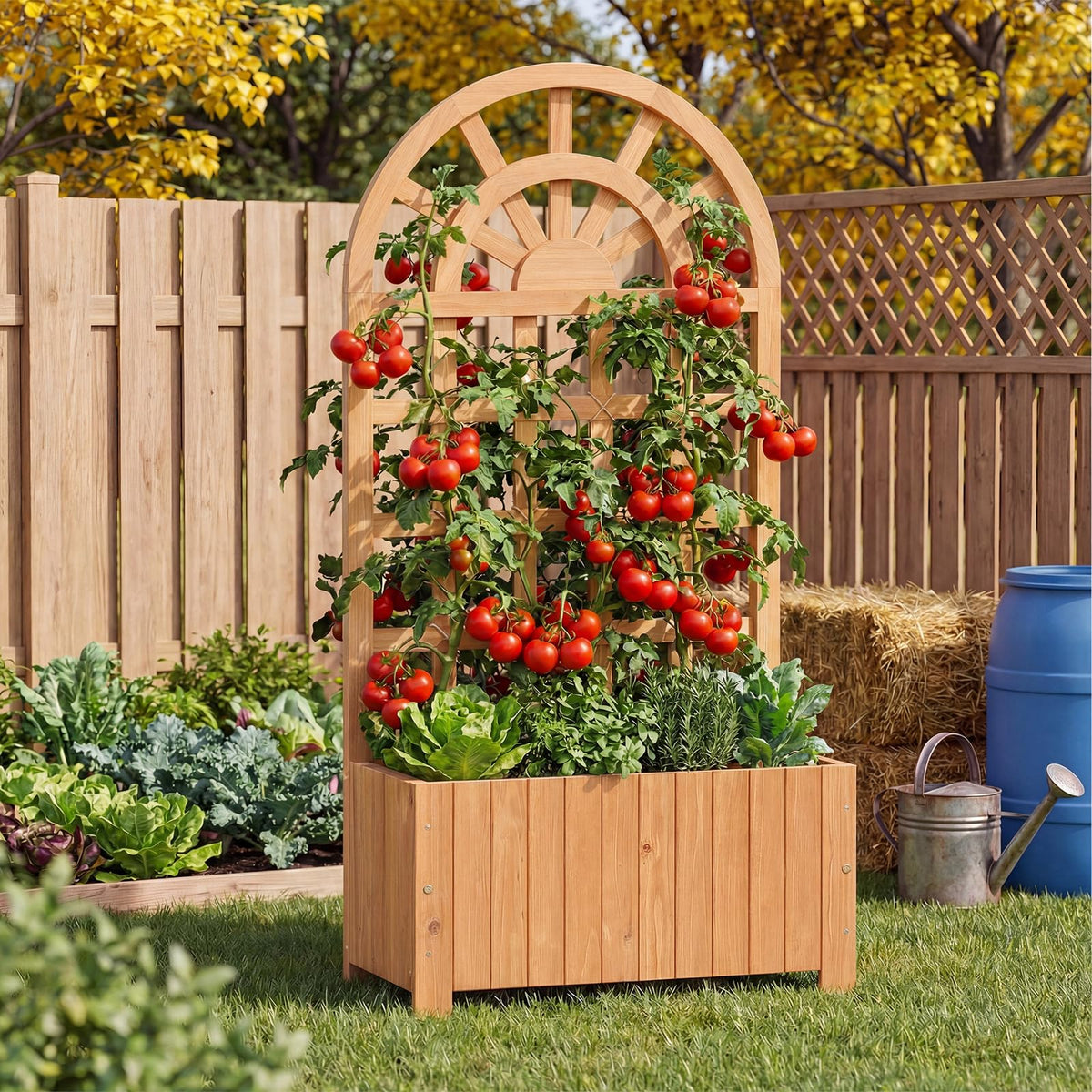 Lucktree Wooden Raised Garden Bed with Trellis 48 Inch Outdoor Screen
