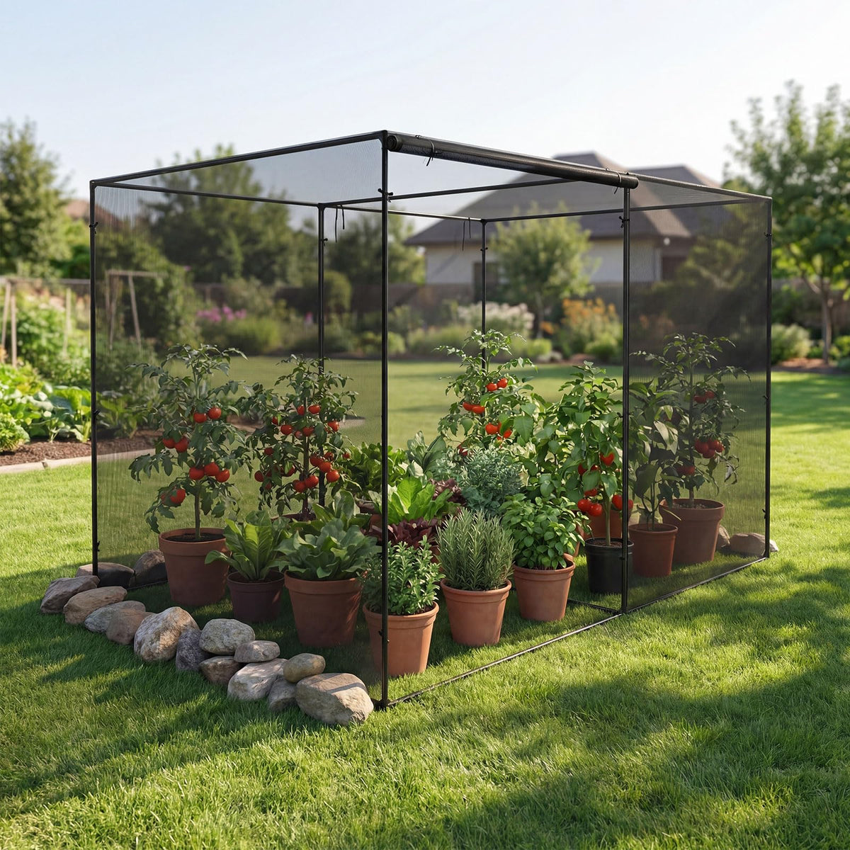 Lucktree Garden Crop Cage | 10 x 6.5 x 6.5 ft Plant Netting Cover w/Zipper Doors