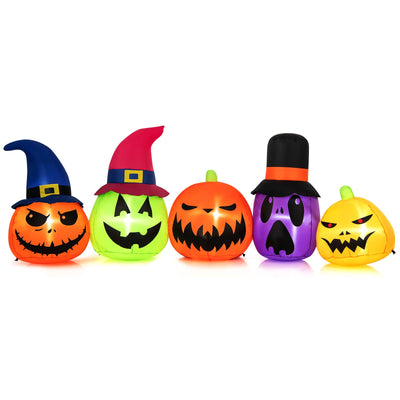 Lucktree 9 FT Inflatable Halloween Pumpkin Patch Family, Blow up Yard Decoration with Built-in LED Lights and Witch Hats