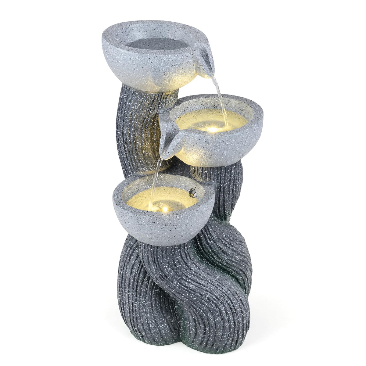 Lucktree 3-Tier Outdoor Water Fountain with Lights