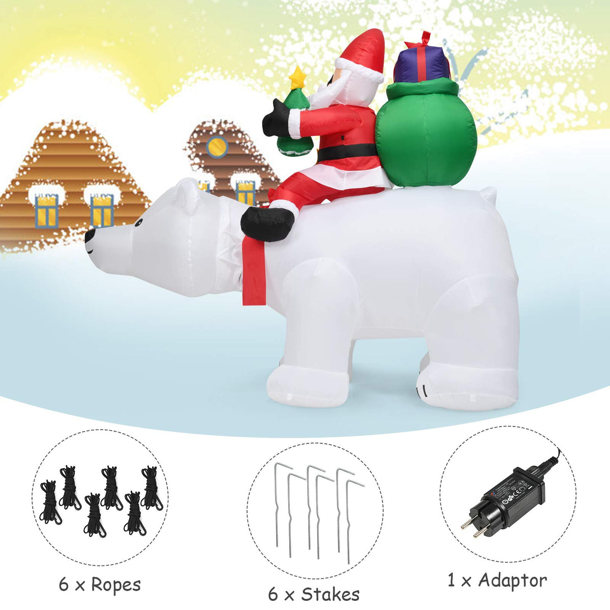 Lucktree Inflatable Christmas Santa Clause Riding The Polar Bear with Shaking Head
