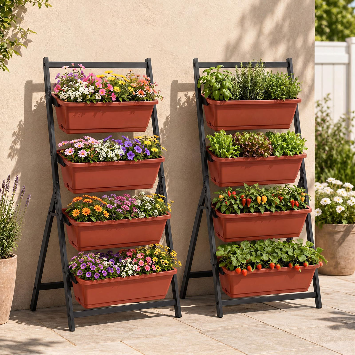 Lucktree 4-Tier Vertical Garden Planter with 4 Container Boxes & Drainage System (1/2)