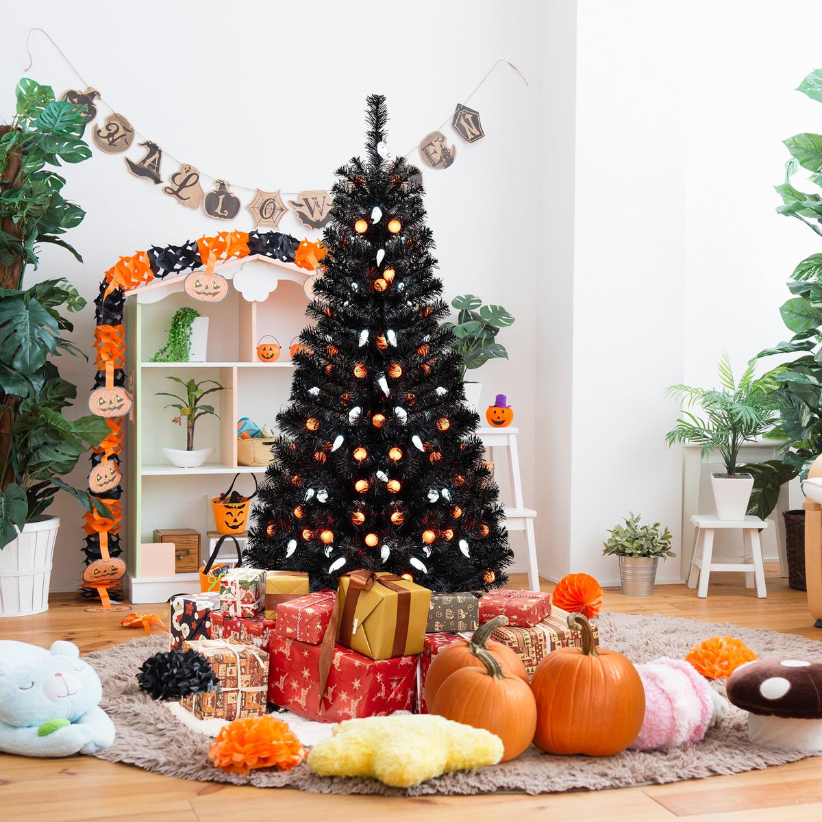 Lucktree 4.5 FT Pre-Lit Halloween Tree with 6 Lighting Modes with Spooky Music Sync