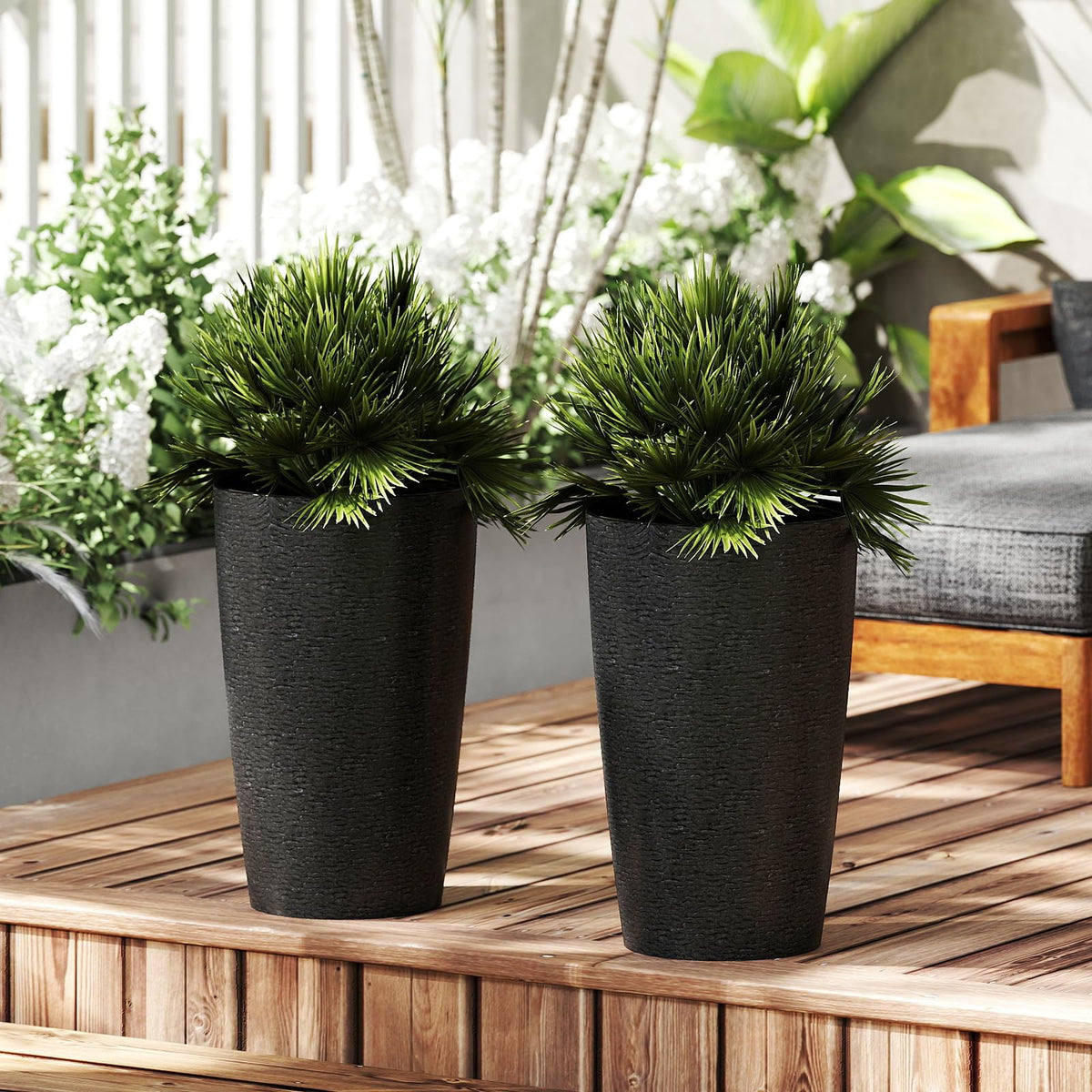 Lucktree 21” Tall Round Tapered All Weather Flower Pots Set of 2