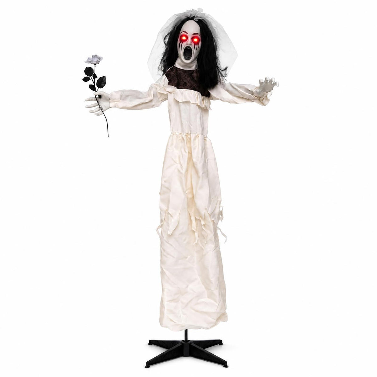 Lucktree 5.7 FT Halloween Standing Animatronics Ghost Bride with Flower