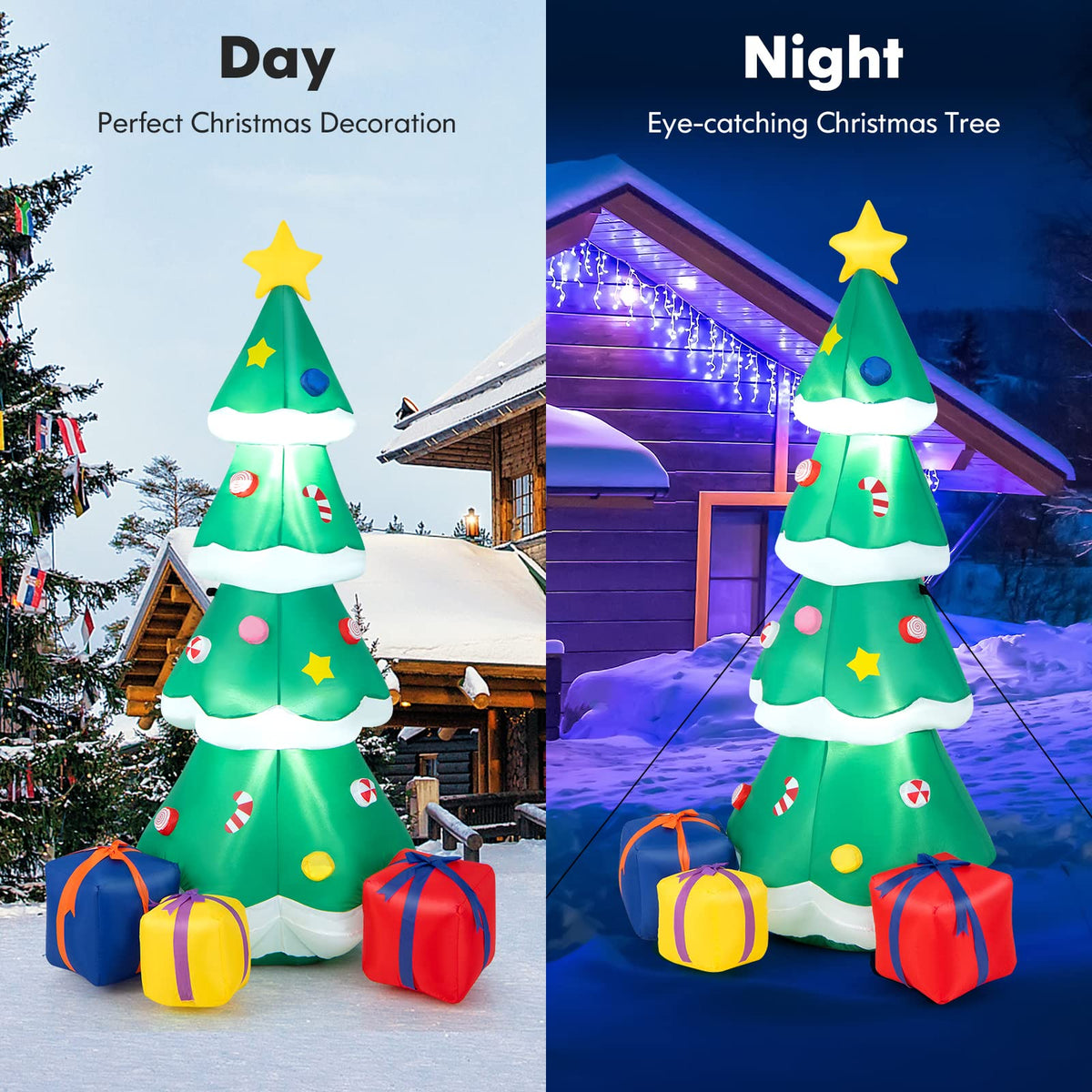 Lucktree 6 FT Inflatable Christmas Tree, Blow up Christmas Tree with 3 Gift Boxes, Self Inflating X-mas Tree with LED Lights