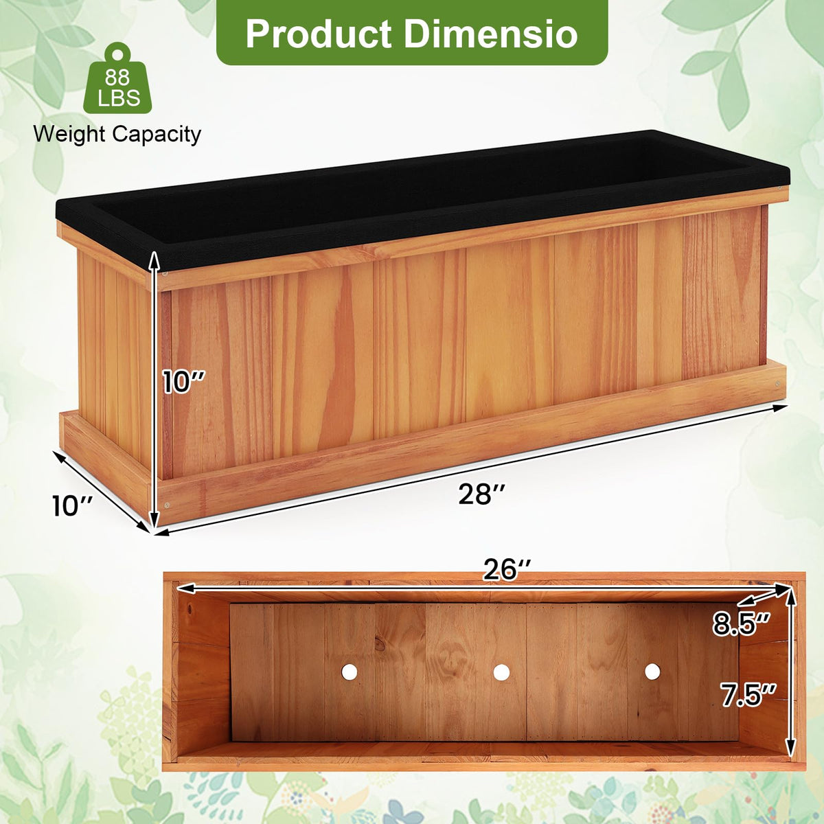 Lucktree Outdoor Raised Garden Bed 28” x 10” x 10” Pine Wood Planter Box
