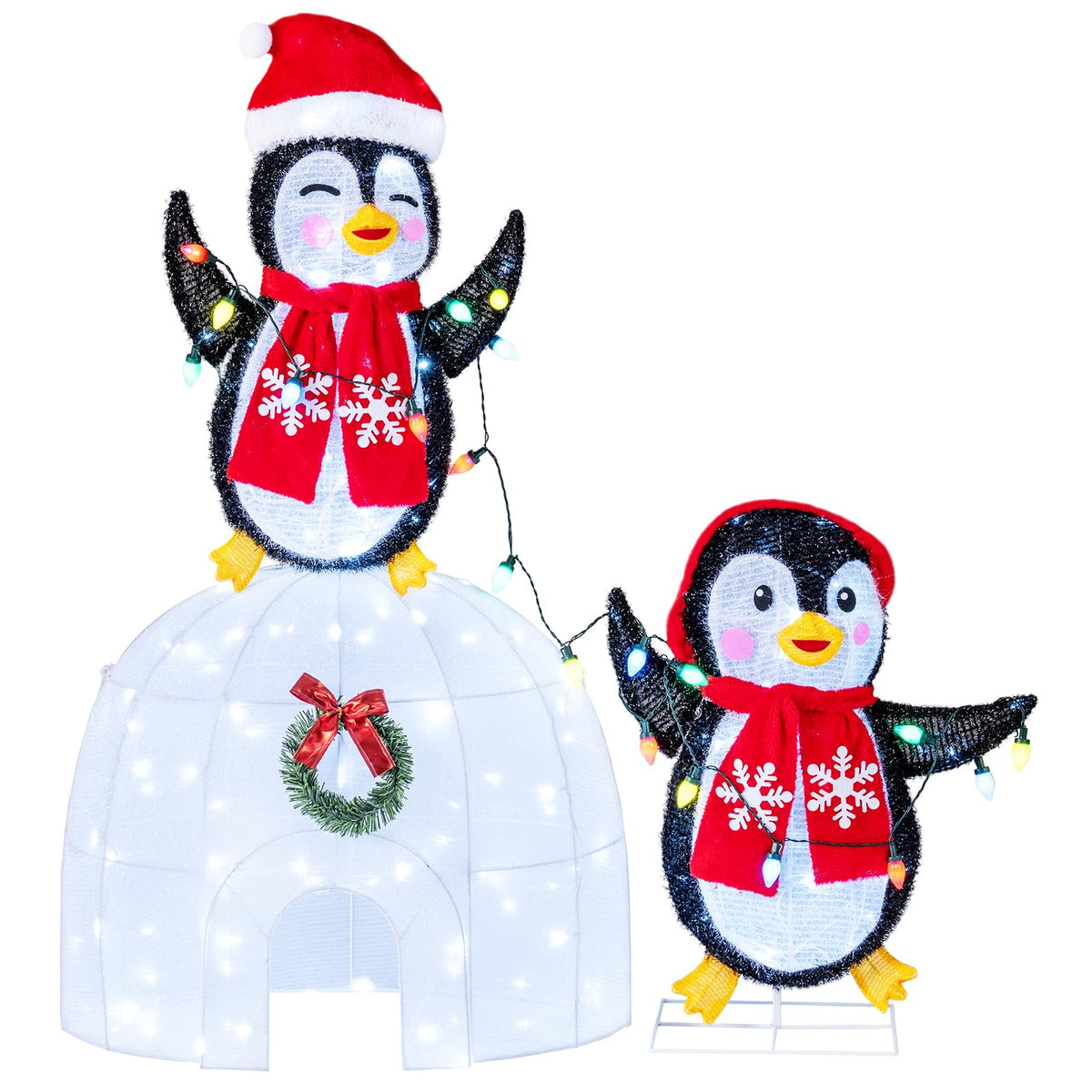 Lucktree Lighted Christmas Penguins & Igloo Decorations