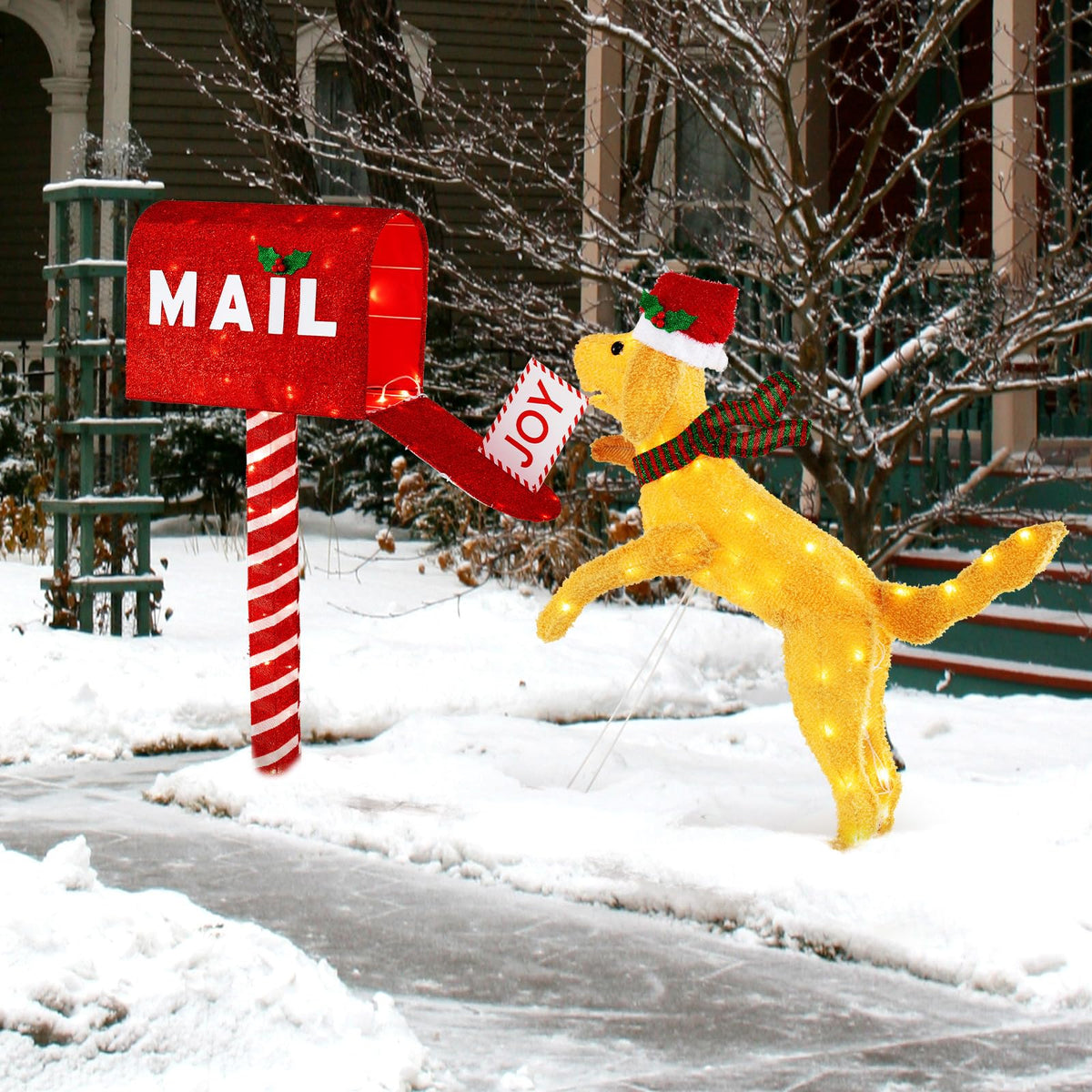Lucktree 3.5 FT Lighted Dachshund Climbing Mailbox, Pre-Lit Christmas Holiday Decoration