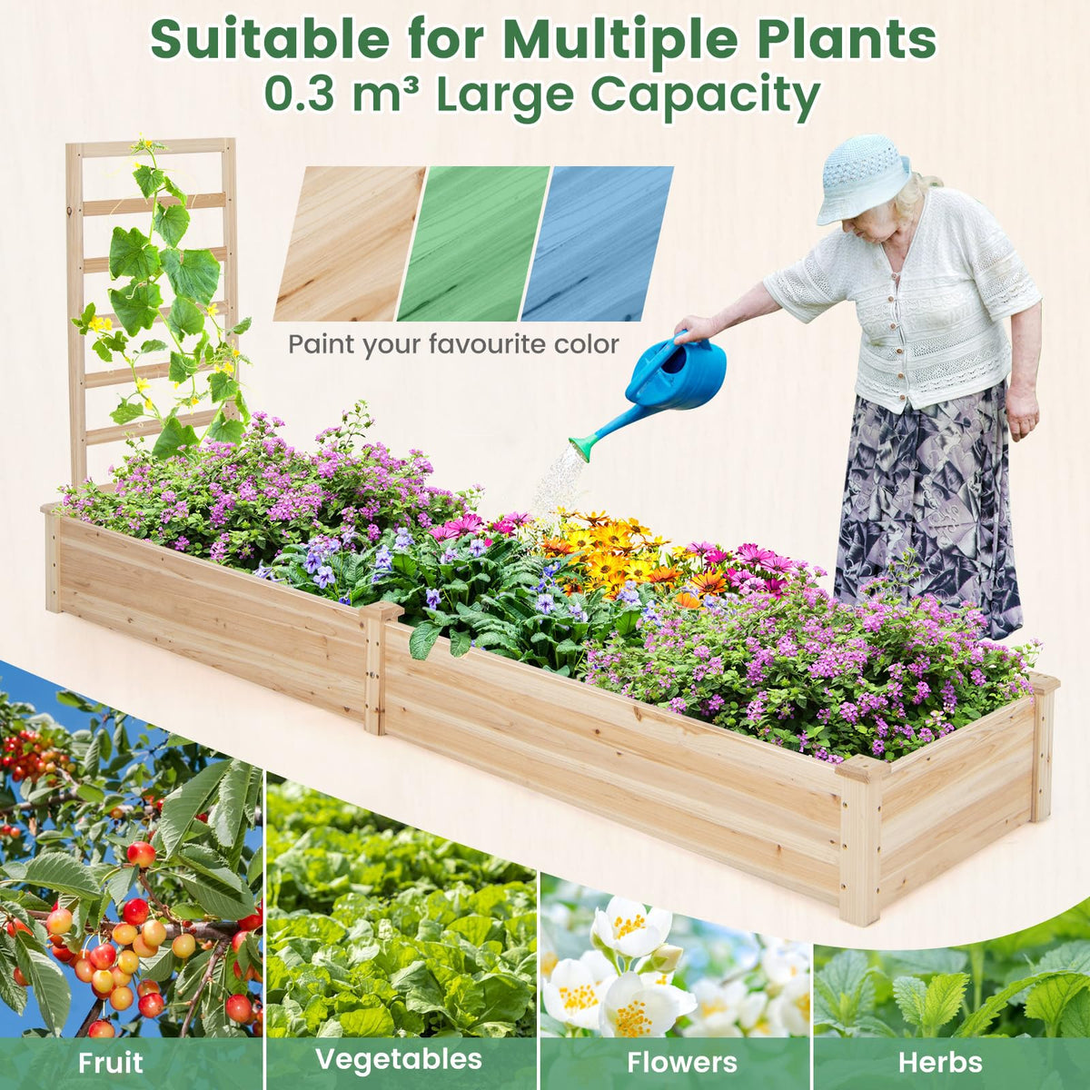 Lucktree Raised Garden Bed with Trellis, 93" L x 25" W x 40" H