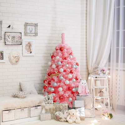 Lucktree 4.5ft Pink Artificial Christmas Tree, Unlit Hinged Snow Flocked Xmas Tree w/ 348 PVC Branch Tips & Metal Stand - LucktreeUS