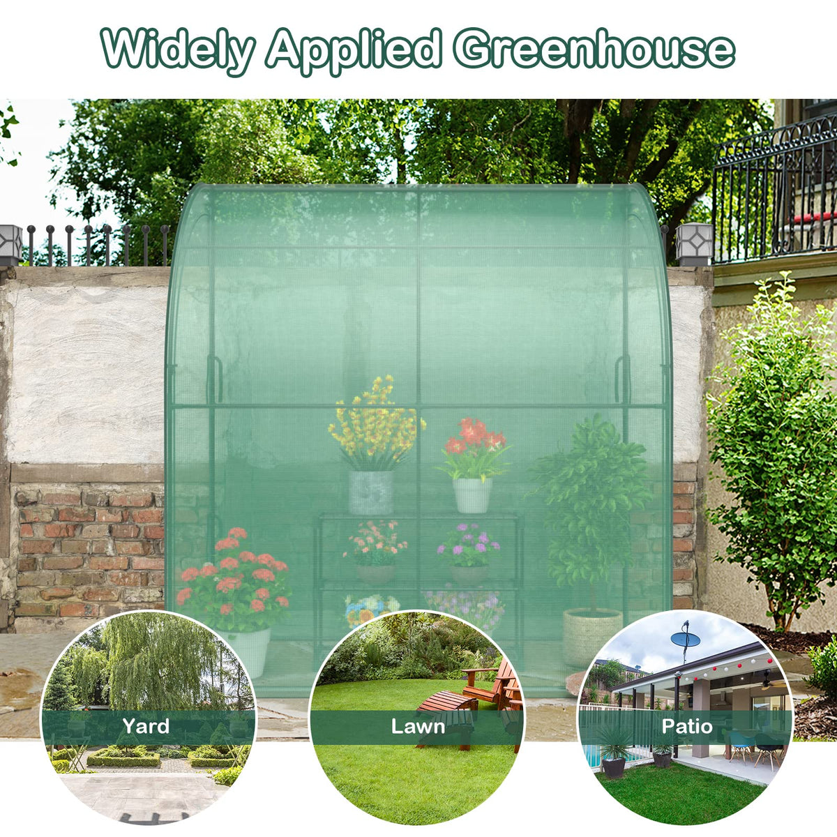 Lucktree Walk-in Lean-to Greenhouse - with 3-Tier Plant Stand, 7’x 3.5’x 7’ Green House, PE Grid Cover