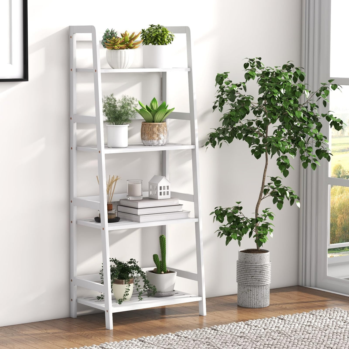 Lucktree 4-Tier Bamboo Plant Stand Flower Pots Holder Display Shelf, 47.5"