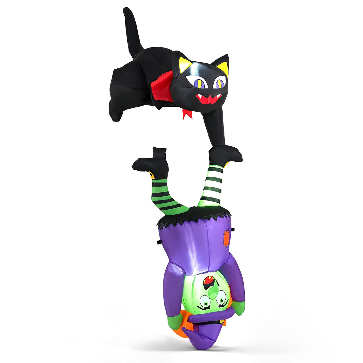 6.2 FT/190 CM Halloween Hanging Inflatable Witch & Black Cat