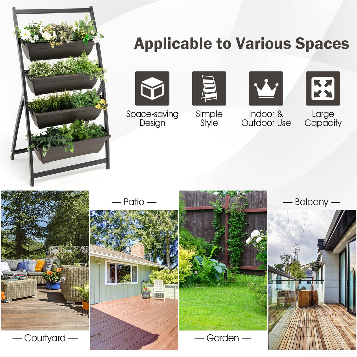 Lucktree 2 Pcs 4.1FT Vertical Raised Garden Bed, 4-Tier Elevated Planter Box