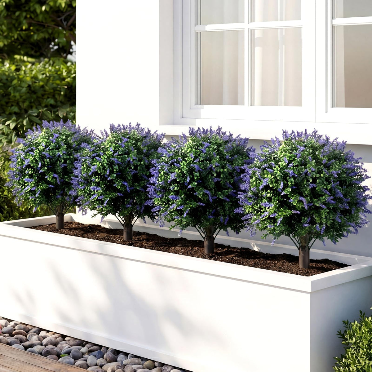 Lucktree 2 Pack Artificial Lavender Boxwood Topiary Ball Trees 27.5" Faux Floral Shrubs