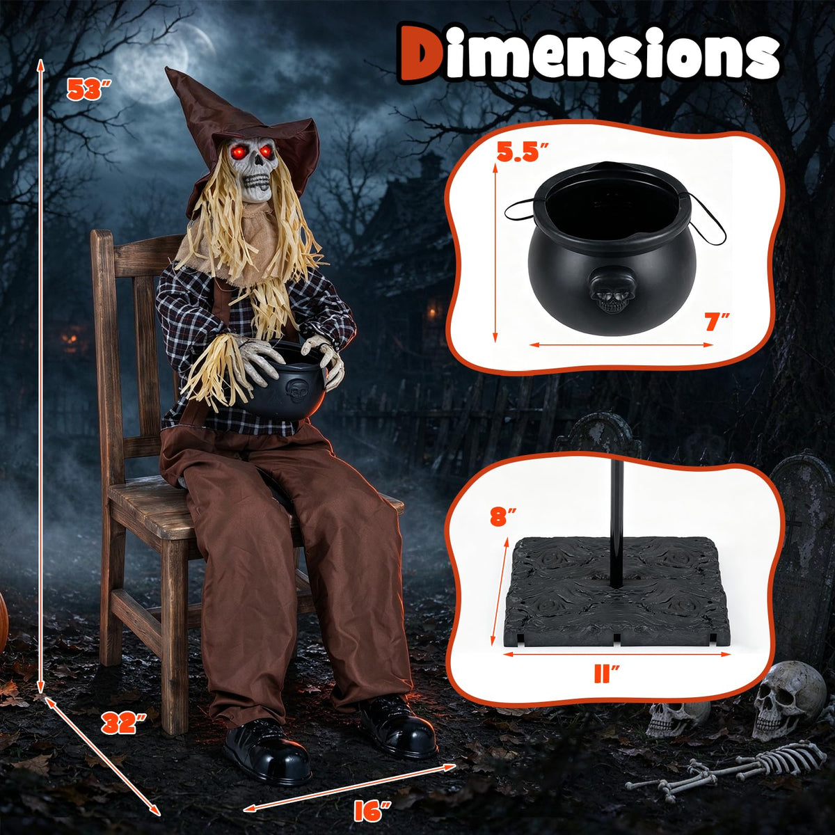 Lucktree 4.4 FT Animated Halloween Sitting Scary Scarecrow Decoration