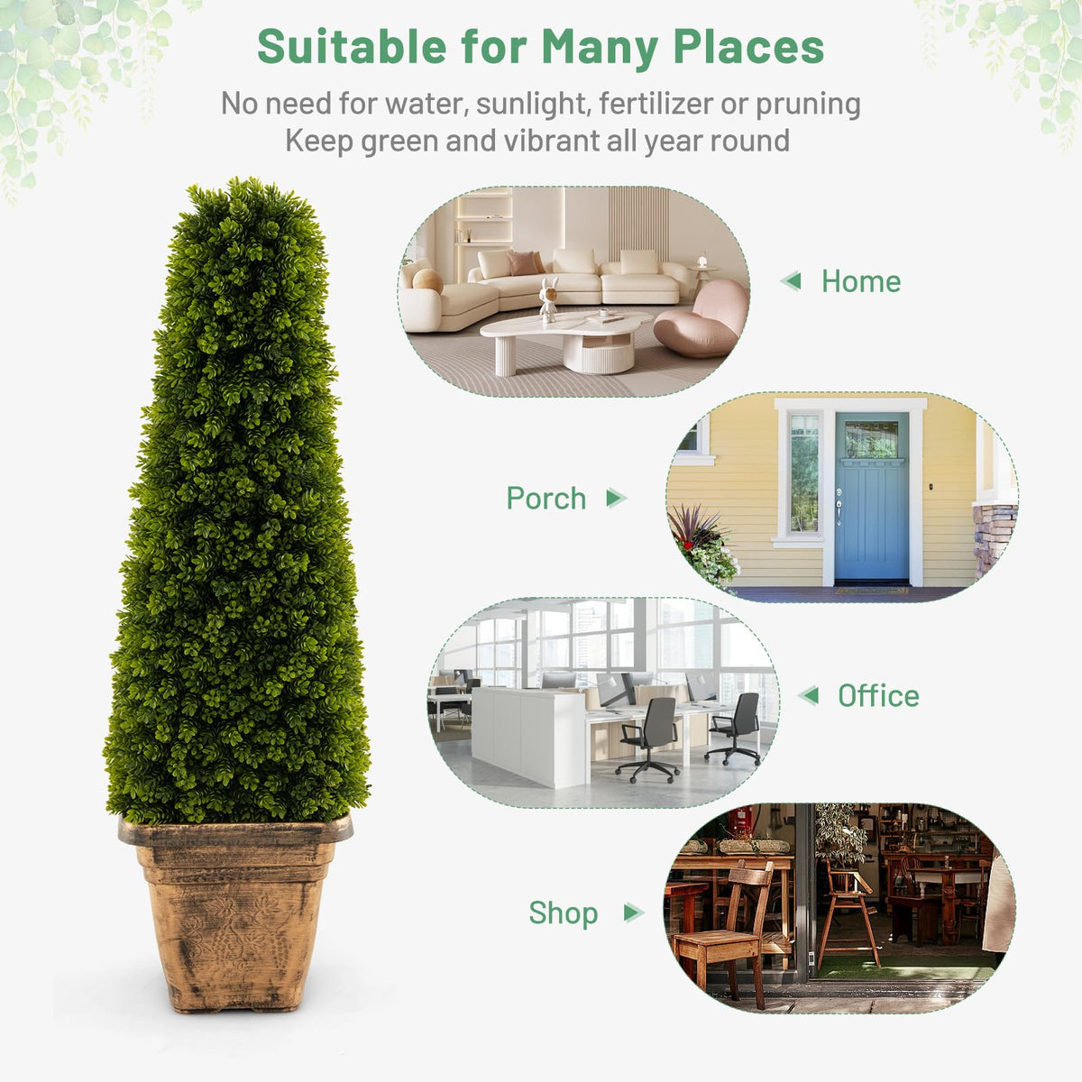 3FT Artificial Boxwood Topiary Tree, Faux Boxwood Tree