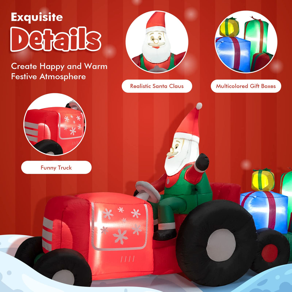 Lucktree 9 FT Christmas Inflatable Santa Claus on Truck with Gift Boxes, with Built-in LED Lights & Waterproof Fan
