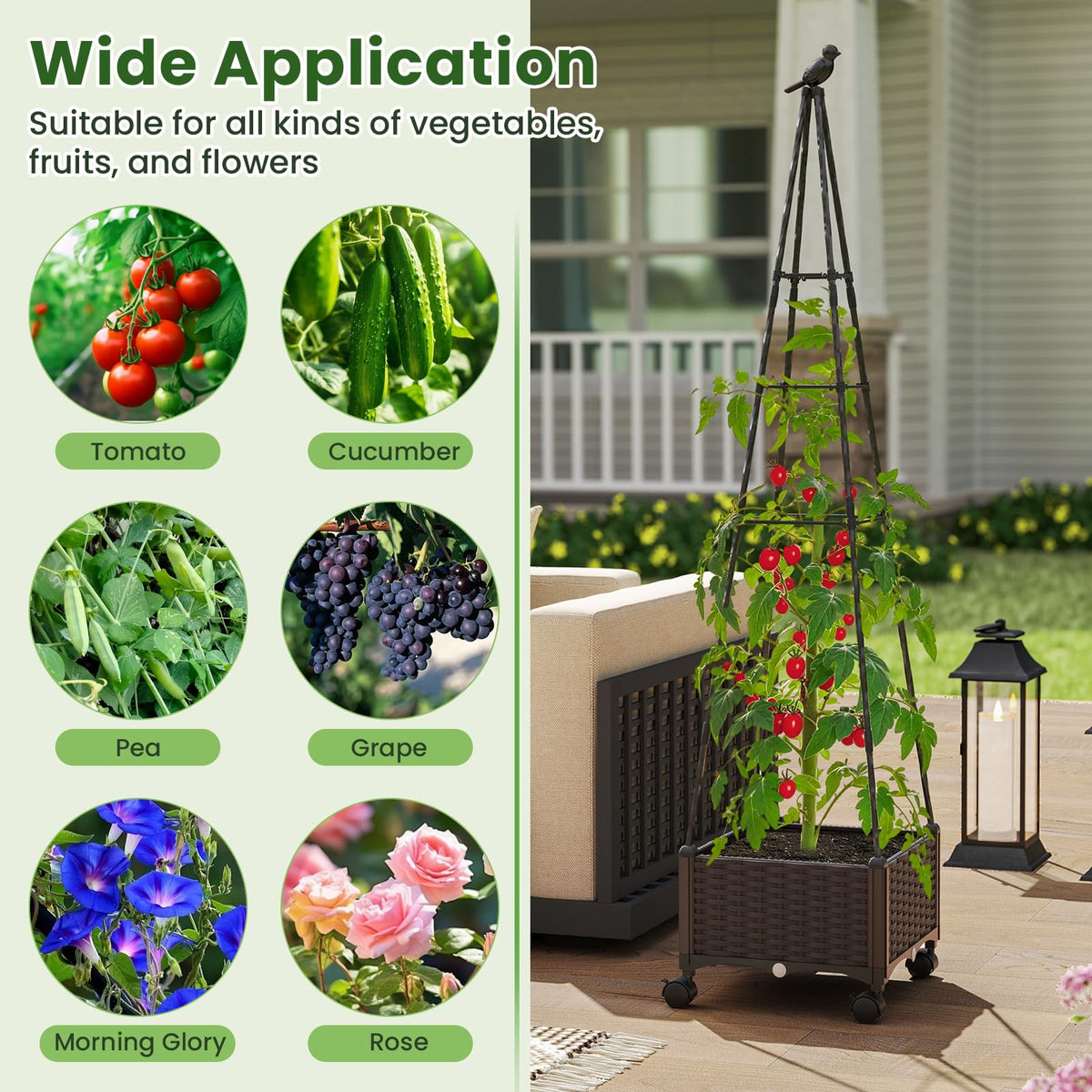 Lucktree Raised Garden Bed with Wheels & Tomato Cage