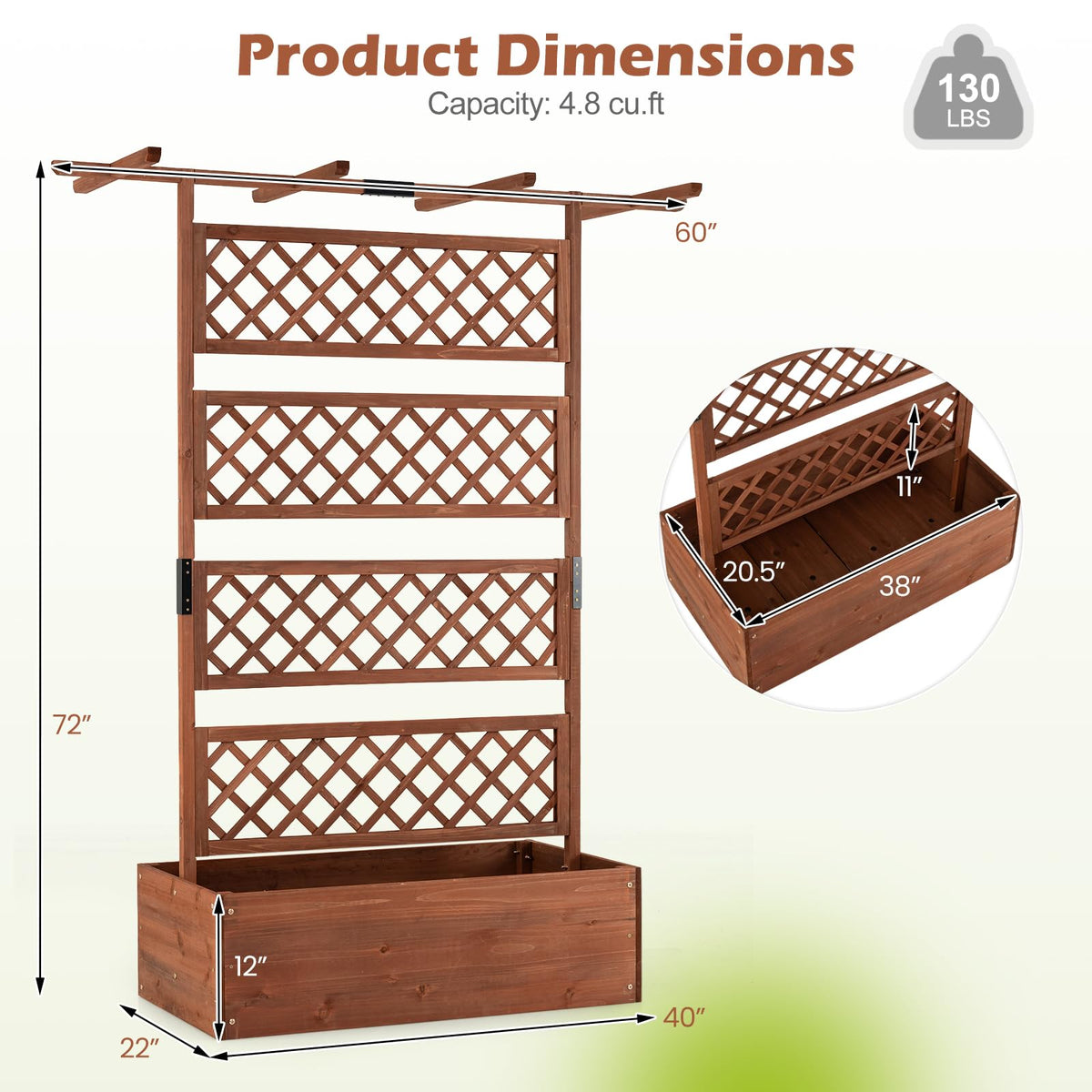 Lucktree 72" Wooden Raised Garden Bed with Trellis w/Privacy Screen Roof