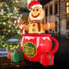 Lucktree 7 Ft Christmas Inflatable, Blow up Pre-Lit Gingerbread Man in Mug with Gift Boxes & Candy Cane
