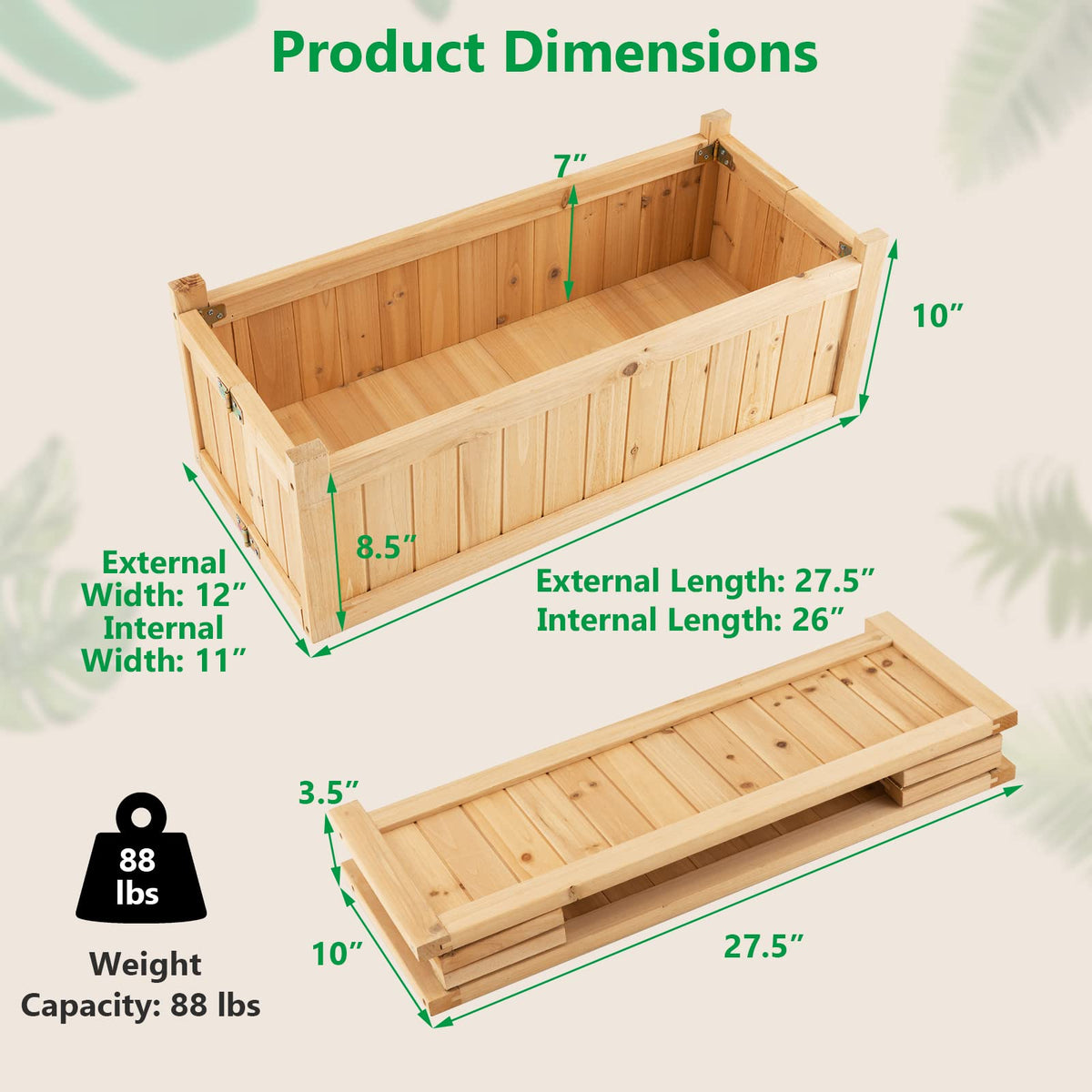 Lucktree 15” Planter Raised Garden Bed - Wooden Planting Box, Outdoor Folding Square Planter