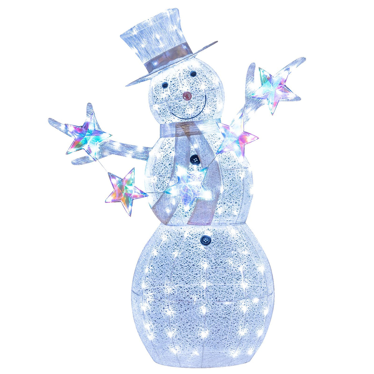 Lucktree 5 FT Lighted Snowman Christmas Outdoor Decoration with Hat, Scarf & Stars