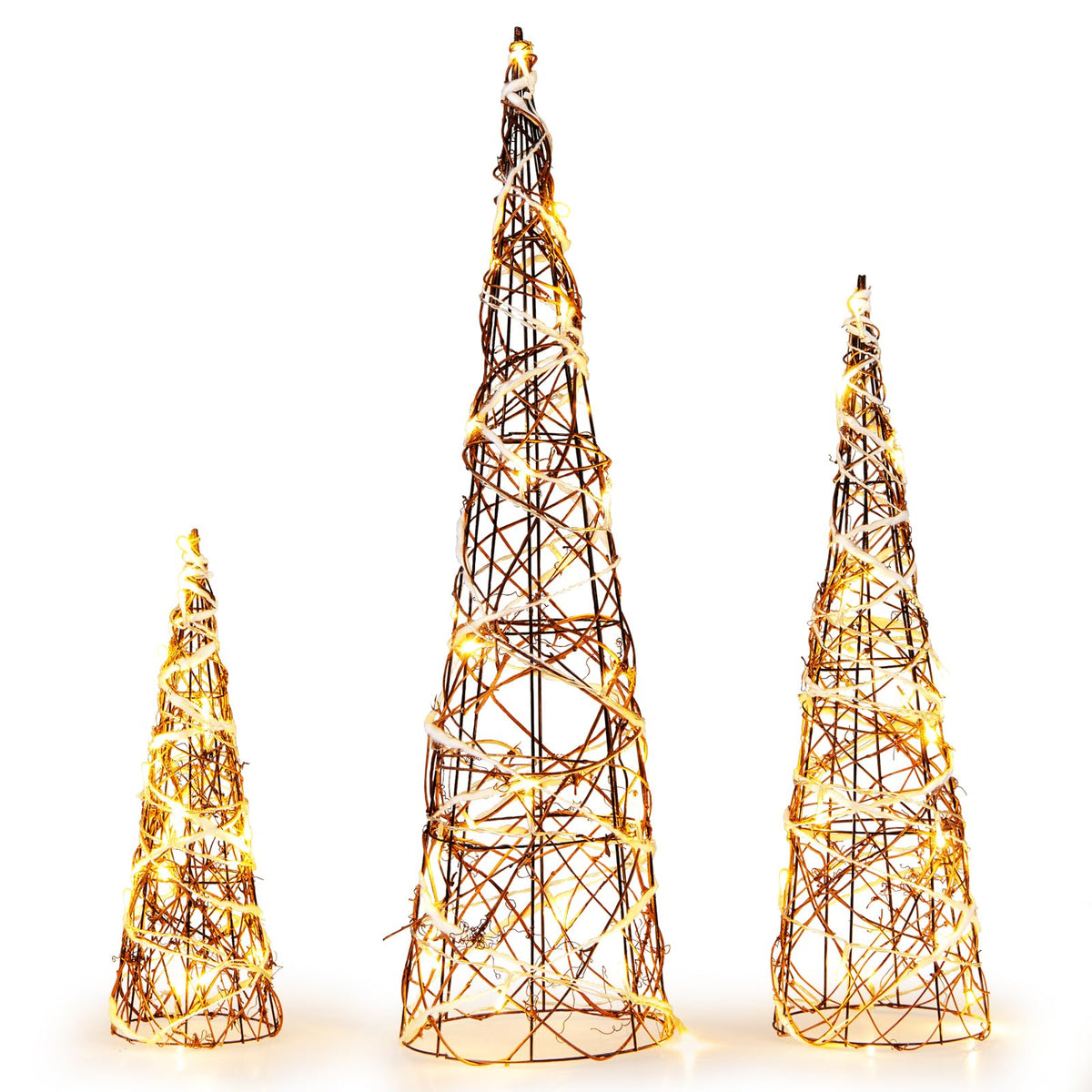Lucktree Set of 3 Large Christmas Cone Trees, 32” 24” 16” Indoor Christmas Trees w/Warm White LED Lights