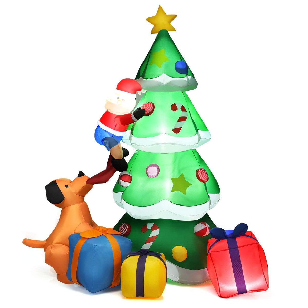 Lucktree 7 Ft Inflatable Christmas Tree with Santa Claus Dog & Gift Boxes