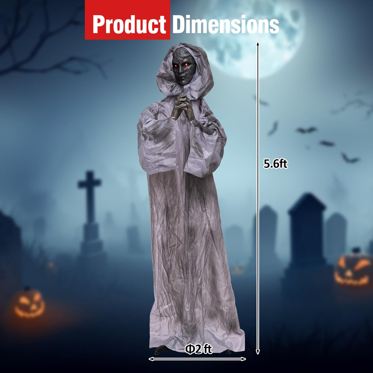 Lucktree 5.6 FT Animated Halloween Standing Weeping Woman Statue