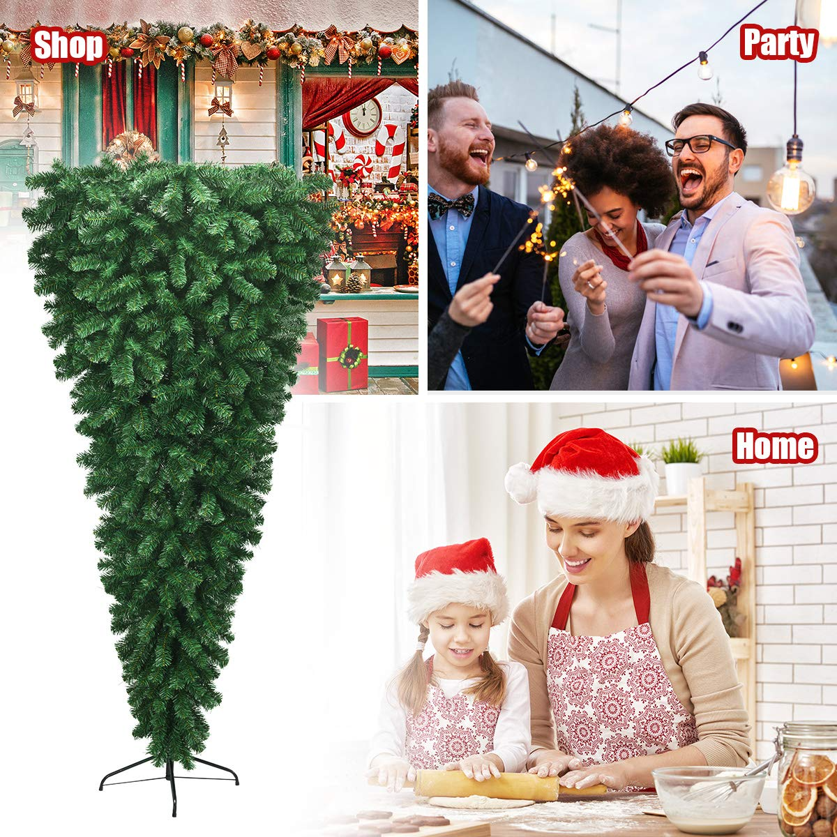 Lucktree 7FT Upside Down Tree, Artificial Christmas Tree with Metal Stand - LucktreeUS