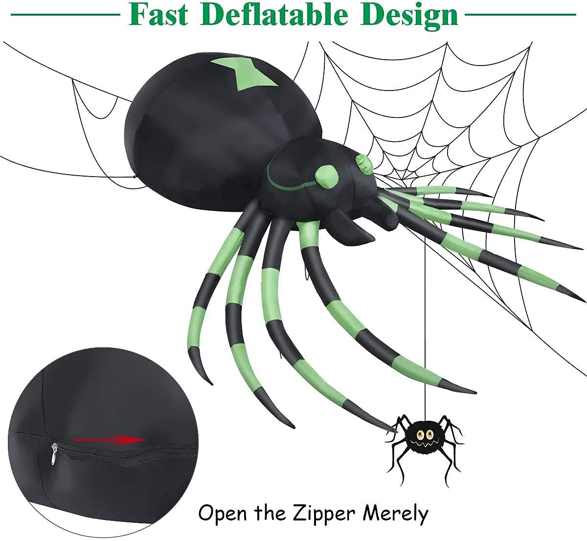 Lucktree 6 Ft Halloween Inflatable Spider, Spider with LED Lights Outdoor Indoor Halloween Decorations