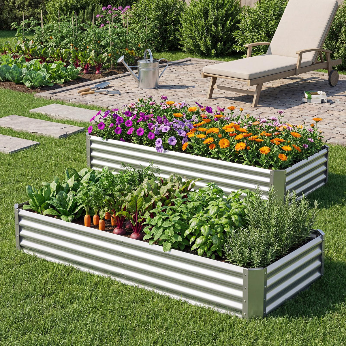Lucktree 6 x 3 x 1 FT Galvanized Rectangular Metal Raised Garden Bed (1/2)