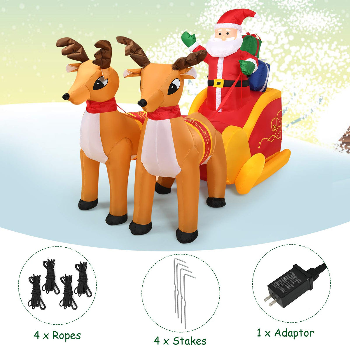 Lucktree 7.5 FT Christmas Inflatable Lighted Santa Claus on Sleigh with Reindeers & Gift Boxes