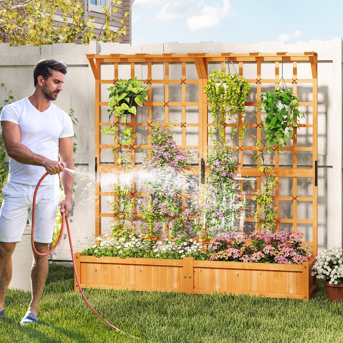 Lucktree Large Raised Garden Bed with Trellis and Roof
