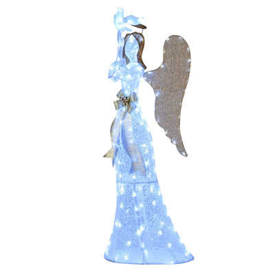Lucktree 5.5 FT Christmas Lighted Angel 3D Pre-lit Halo Angel with Pigeon