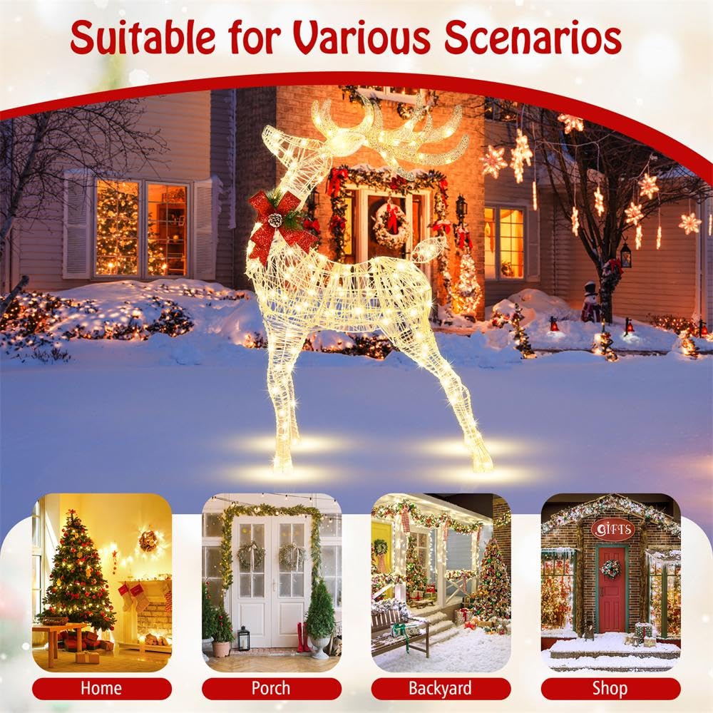 Lucktree Lighted Christmas Reindeer | 4.4 FT Pre-Lit Xmas Holiday Decoration