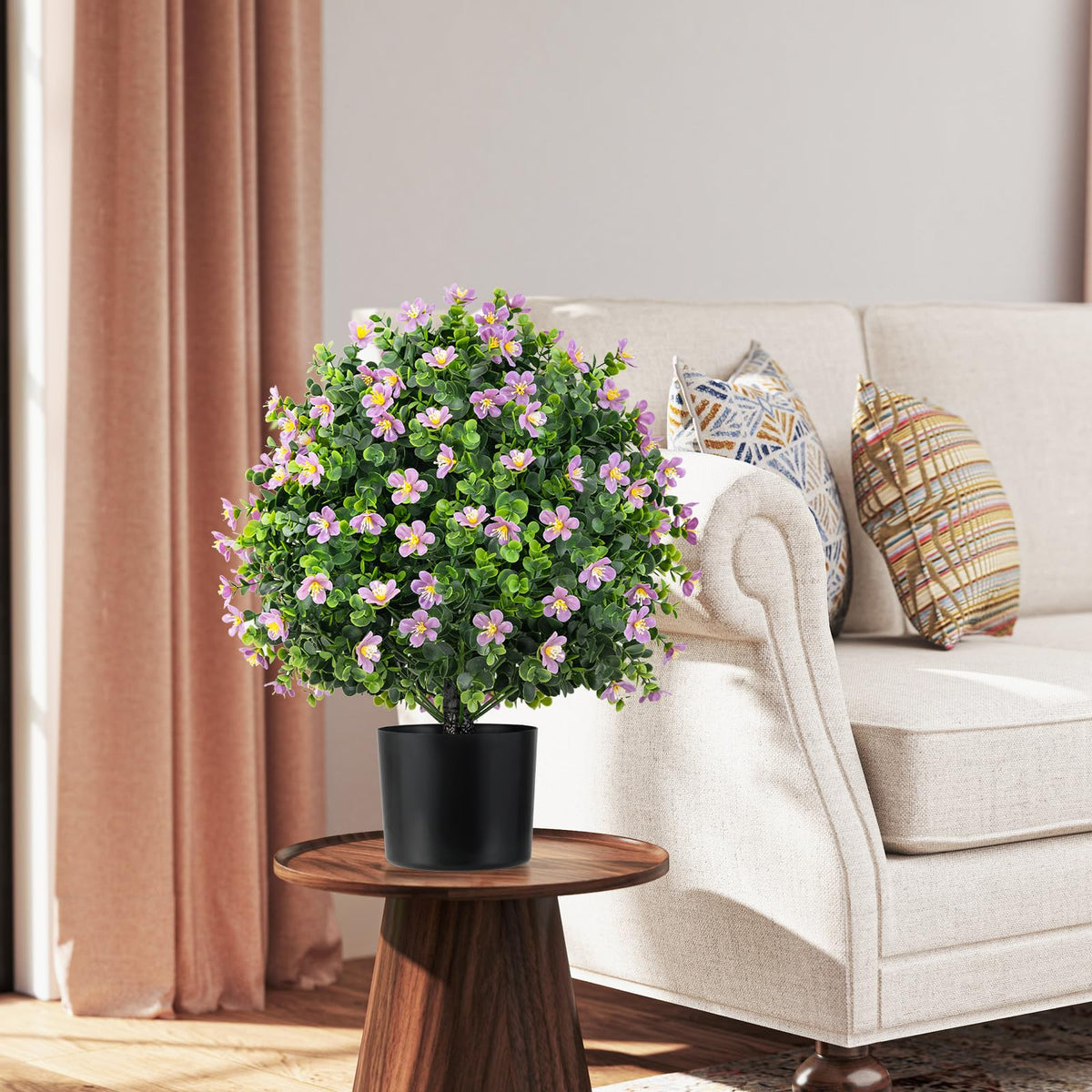 Lucktree Set of 2 Faux Potted Plants Artificial Shrubs Bushes with Flowers