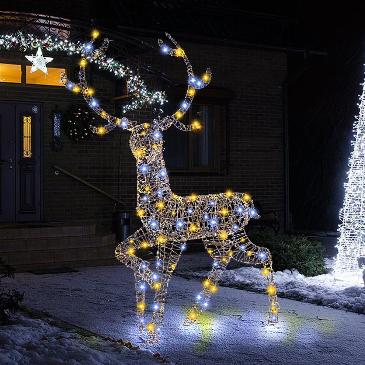 Lucktree 4.6 FT Pre-Lit Christmas Reindeer, 3D Buck Decoration with 300 Bright LED Lights