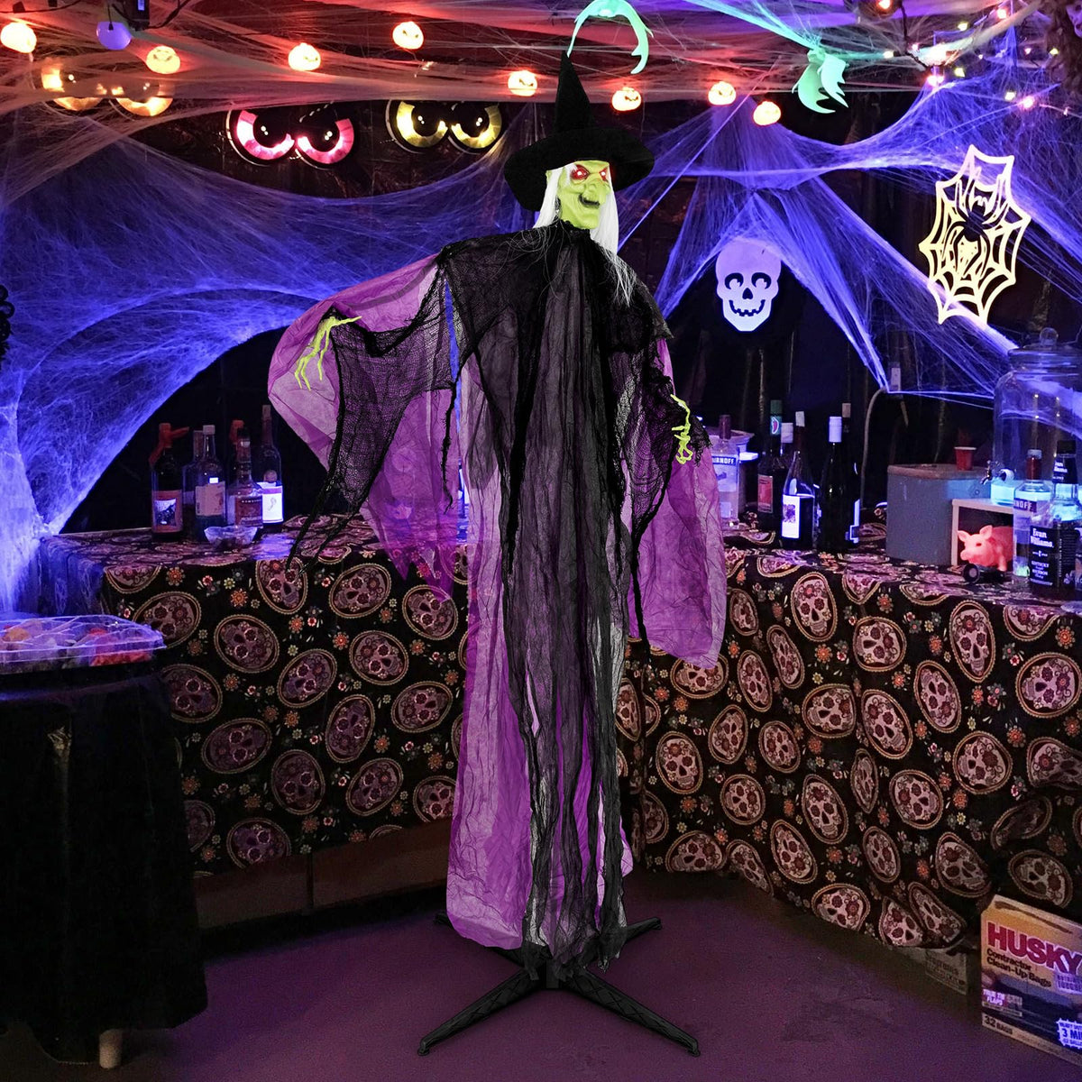 Lucktree 7.2 FT Halloween Animatronic Witch, Animated Standing Poseable Figure with Light up Eyes