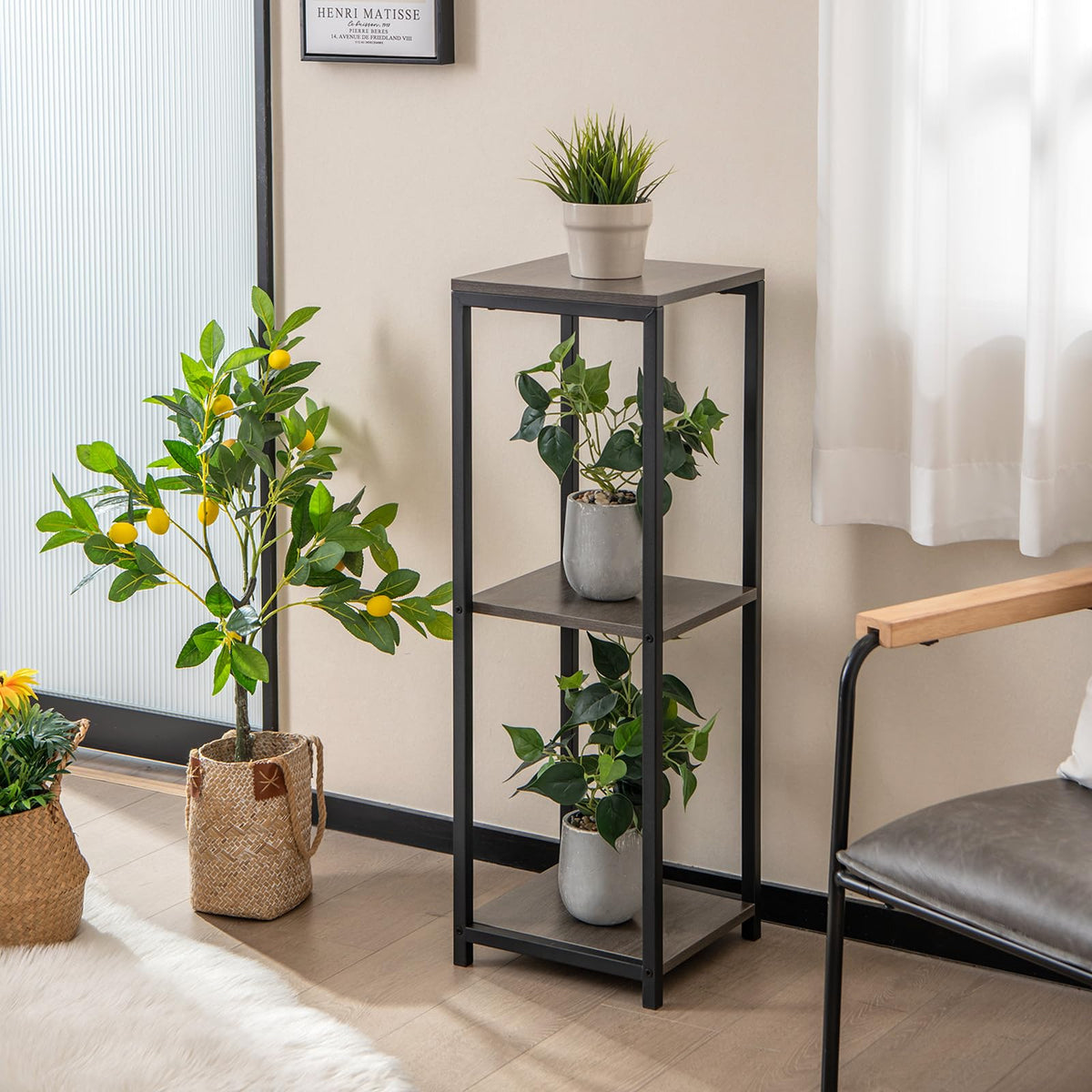 Lucktree 3 Tier Tall Plant Stand Indoor, 36 Inch Corner Plant Holder with Metal Frame