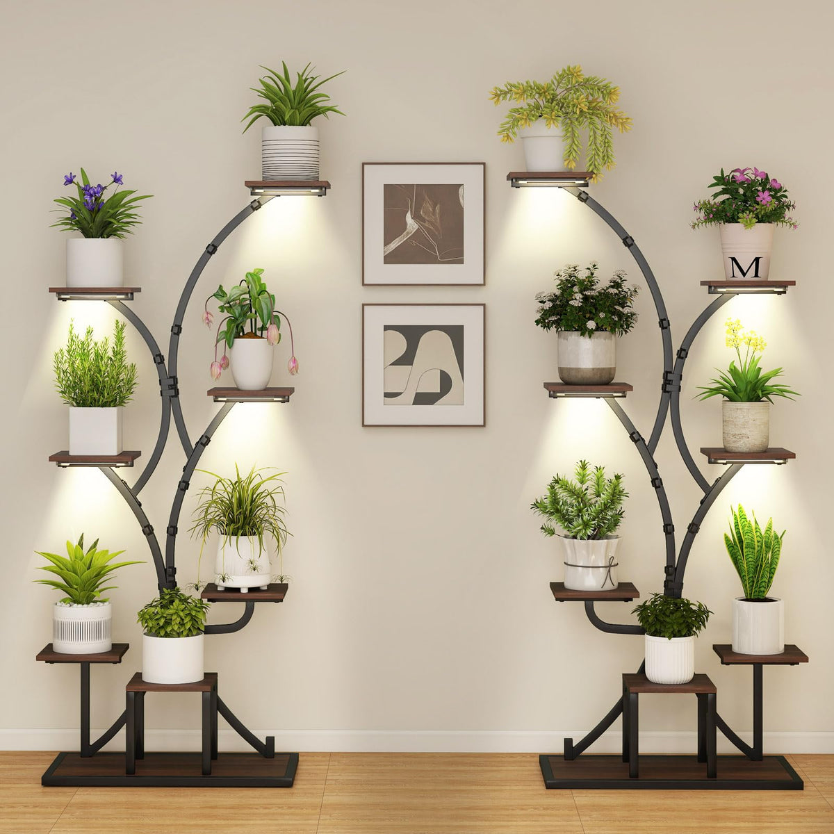 Lucktree Plant Stand Indoor with Grow Lights 8-Tier 58" Tall Corner Metal Plant Shelf