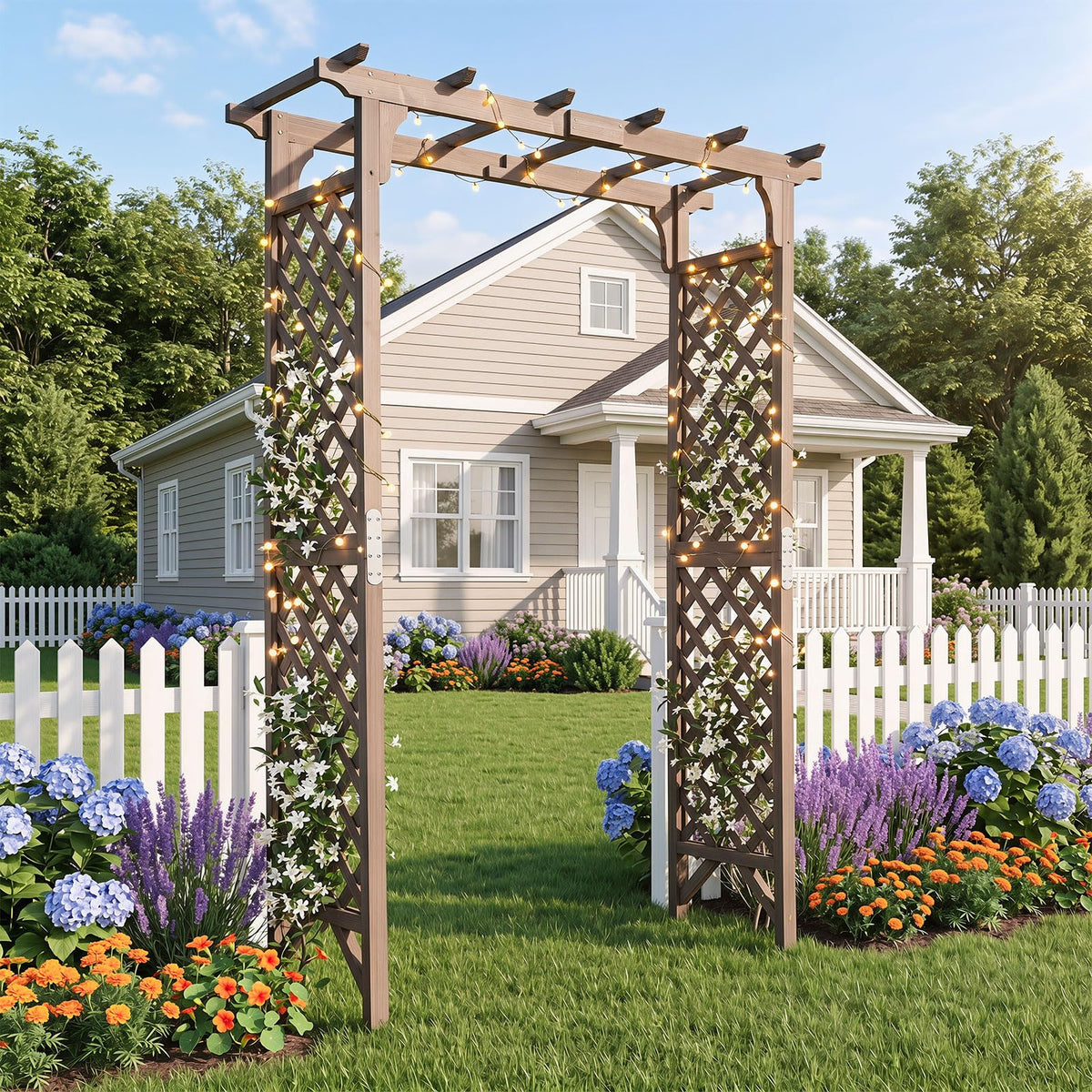 Lucktree 85" Wood Garden Arch Trellis with Flat Top for Climbing Plants
