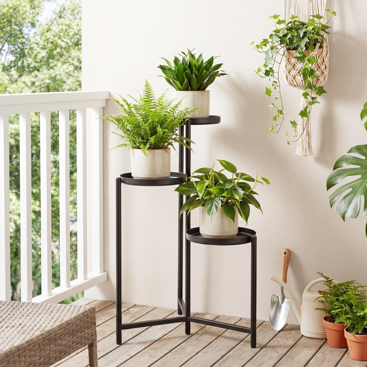 Lucktree 3-Tier Metal Tall Corner Plant Stand Indoor Outdoor
