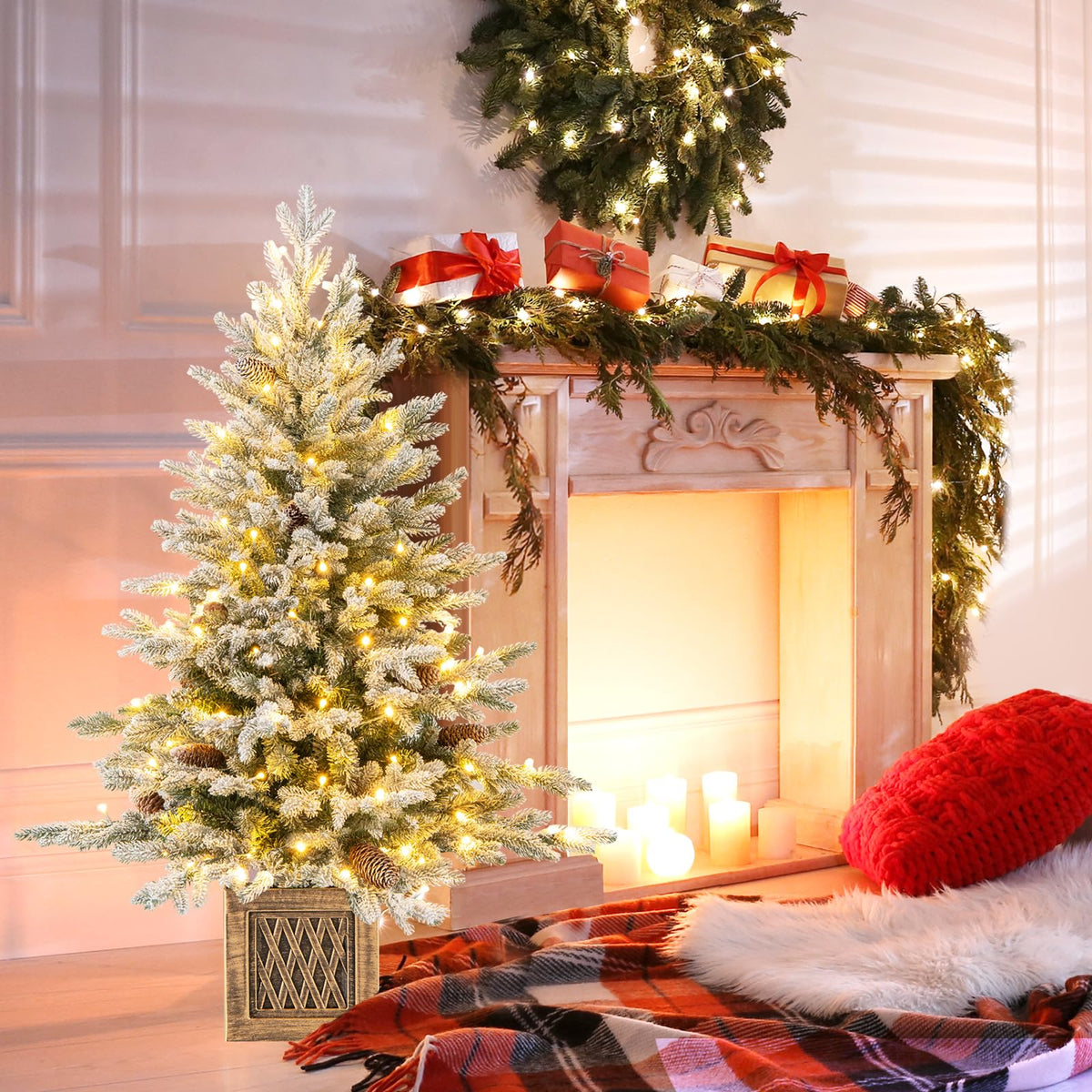 Lucktree 4 FT Pre-lit Entrance Christmas Tree with 231 Branch Tips and 100 LED Lights